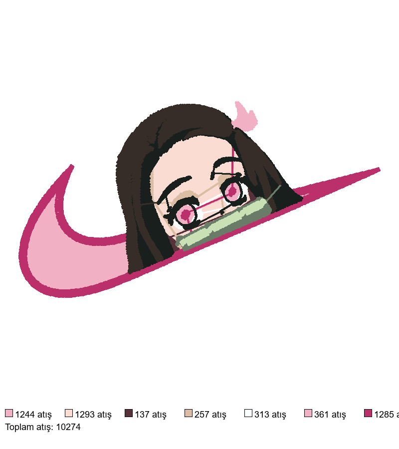 184 Nike x Nezuko Kamado nakış deseni